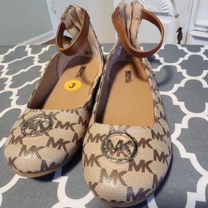 Michael Kors Ankle Strap Ballet Flat Shoes Size 3 Little Girl